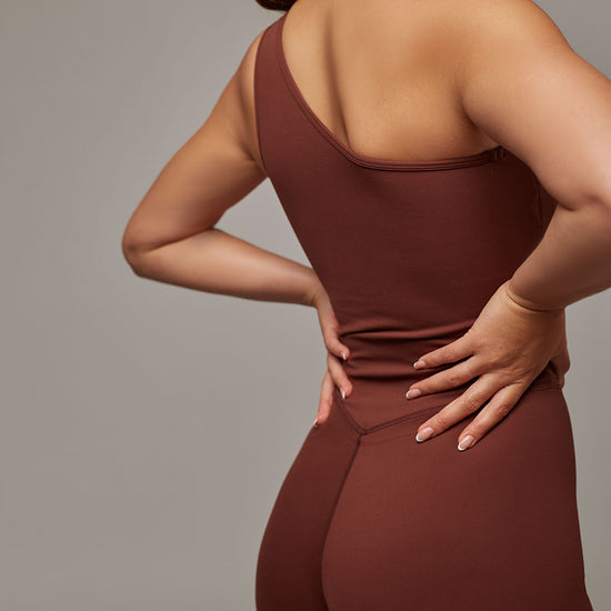 Jumpsuit Energy Marrón Oscuro Doblefit, jumpsuit deportivo mujer, vista posterior