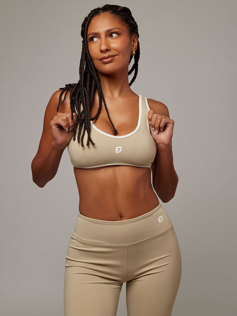 Top Essential Beige Doblefit, top deportivo para mujer, vista principal