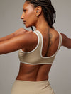 Top Essential Beige Doblefit, top deportivo mujer, vista posterior