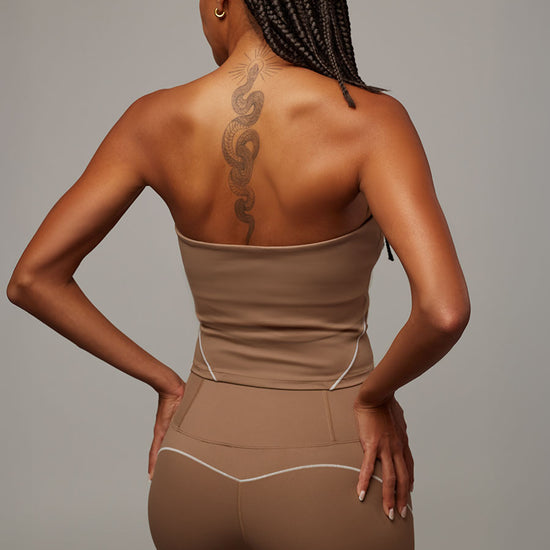 Top Balance Capuchino Doblefit, top deportivo mujer, vista posterior