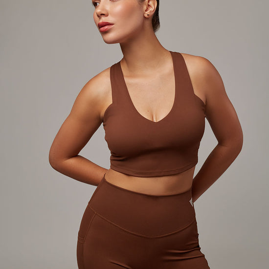 Top Dunas Marrón Doblefit, top deportivo para mujer, vista principal