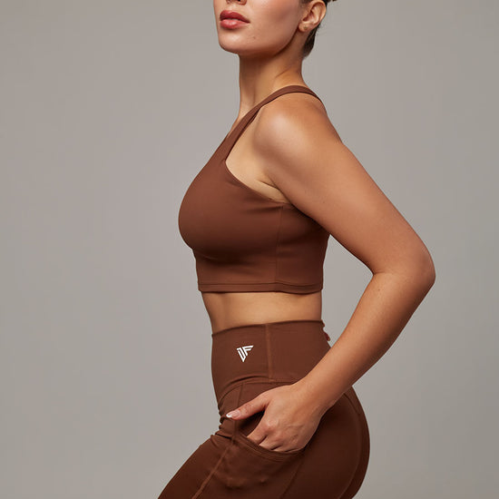 Top Dunas Marrón Doblefit, top deportivo mujer, detalle 3