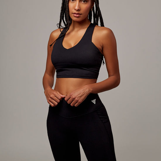 Top Dunas Negro Doblefit, top deportivo para mujer, vista principal