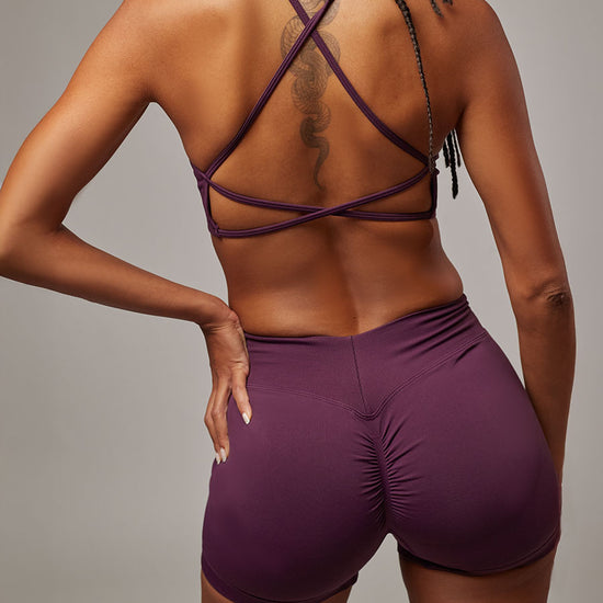 Top Strong Púrpura Doblefit, top deportivo mujer, vista posterior