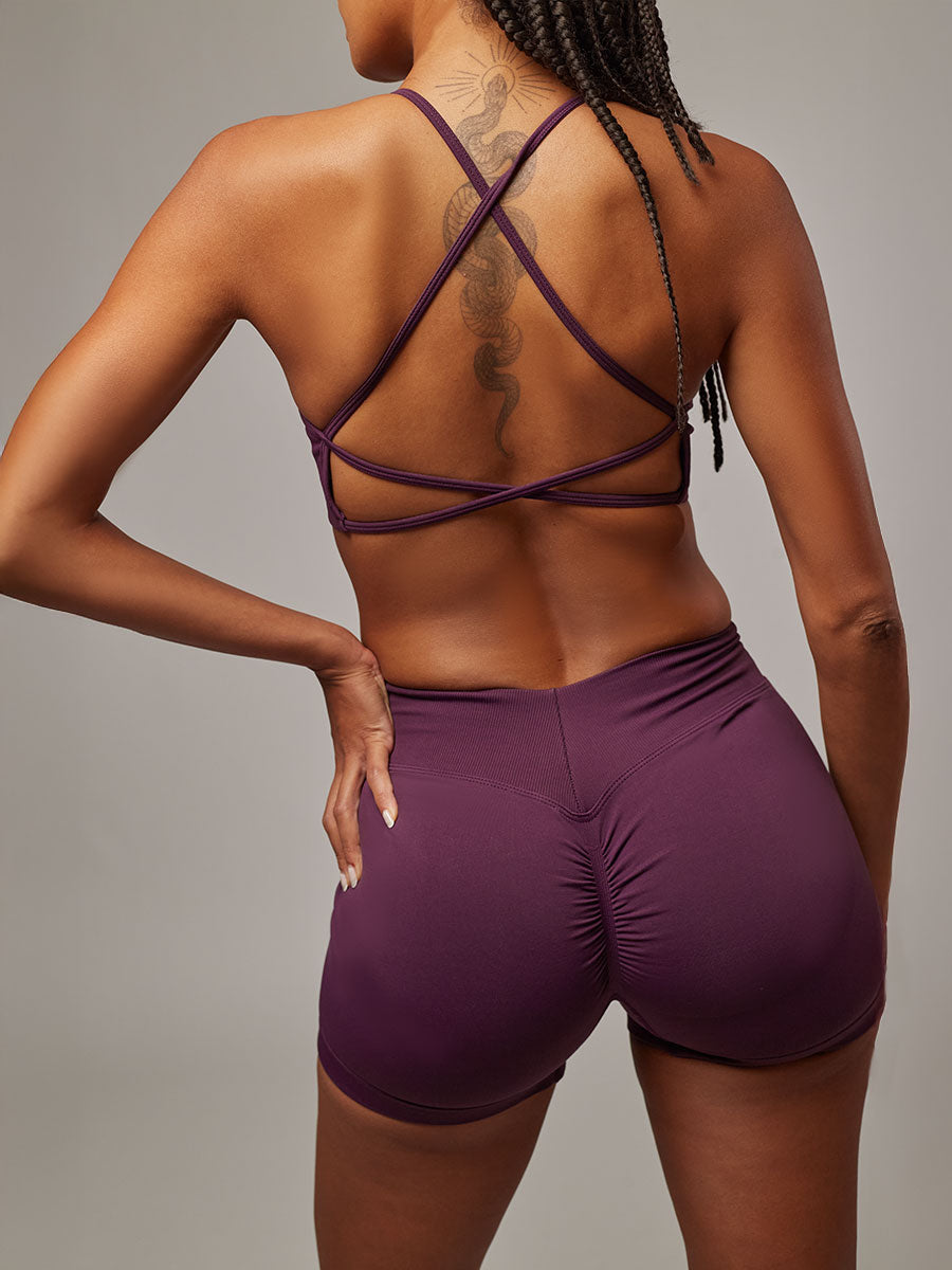Top Strong Púrpura Doblefit, top deportivo mujer, vista posterior