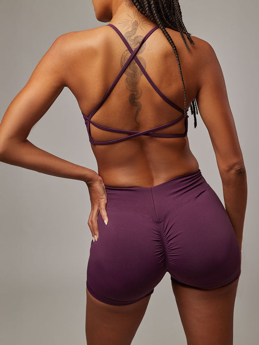 Top Strong Púrpura Doblefit, top deportivo mujer, vista posterior
